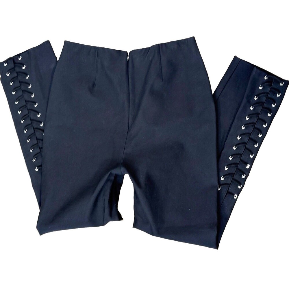Derek Lam 10 Crosby Lace Up Pants Womens 4 Black Stretch Crop Skinny NWT $355